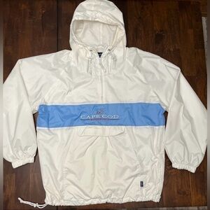 Cuffy’s Cape Cod Massachusetts White & Blue Hooded Windbreaker Men’s Size Large